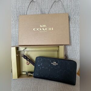 Coach Black Embossed Zip Wallet